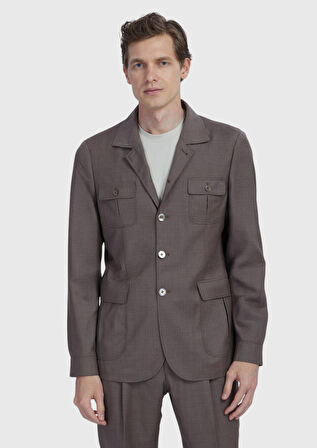 Açık Kahve Düz Shirt Shoulder Slim Fit %100 Yün Ceket