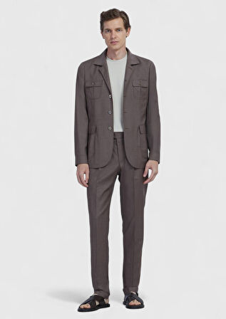 Açık Kahve Düz Shirt Shoulder Slim Fit %100 Yün Ceket