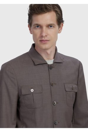Açık Kahve Düz Shirt Shoulder Slim Fit %100 Yün Ceket