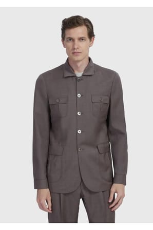 Açık Kahve Düz Shirt Shoulder Slim Fit %100 Yün Ceket