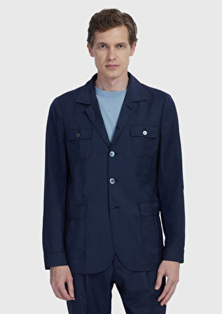 Lacivert Düz Shirt Shoulder Slim Fit %100 Yün Ceket