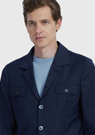 Lacivert Düz Shirt Shoulder Slim Fit %100 Yün Ceket