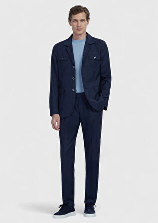 Lacivert Düz Shirt Shoulder Slim Fit %100 Yün Ceket