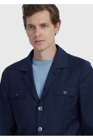 Lacivert Düz Shirt Shoulder Slim Fit %100 Yün Ceket