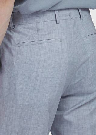 Açık Gri Düz Kumaş Slim Fit Casual %100 Yün Pantolon