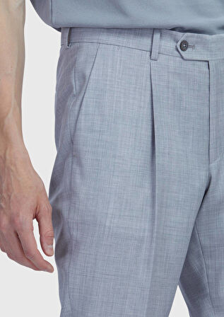 Açık Gri Düz Kumaş Slim Fit Casual %100 Yün Pantolon