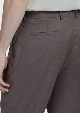 Açık Kahve Düz Kumaş Slim Fit Casual %100 Yün Pantolon