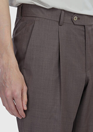 Açık Kahve Düz Kumaş Slim Fit Casual %100 Yün Pantolon