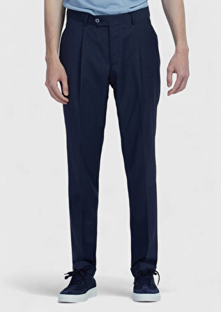 Lacivert Düz Kumaş Slim Fit Casual %100 Yün Pantolon