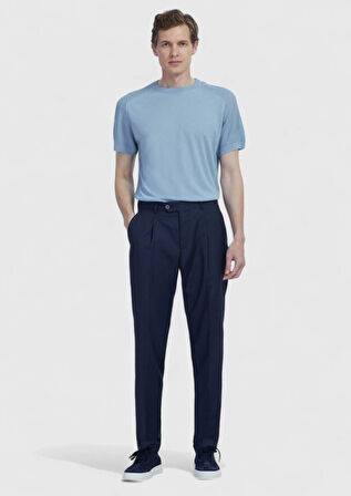 Lacivert Düz Kumaş Slim Fit Casual %100 Yün Pantolon