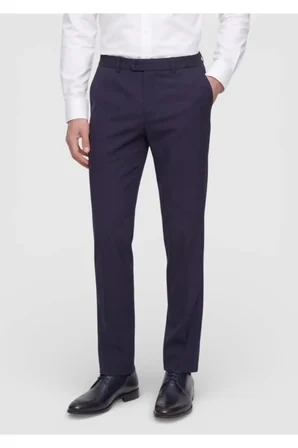 Lacivert Düz Kumaş Comfort Fit Klasik %100 Yün Pantolon