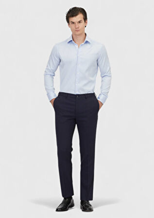 Lacivert Düz Kumaş Comfort Fit Klasik %100 Yün Pantolon