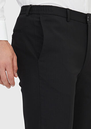 Siyah Düz Kumaş Comfort Fit Klasik %100 Yün Pantolon