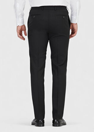 Siyah Düz Kumaş Comfort Fit Klasik %100 Yün Pantolon