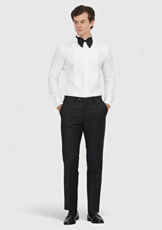 Beyaz Düz Slim Fit Duble Manşet Ata Yaka Smokin Gömlek