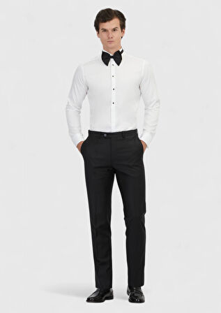 Beyaz Düz Slim Fit Duble Manşet Ata Yaka Smokin Gömlek