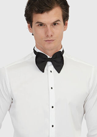 Beyaz Düz Slim Fit Duble Manşet Ata Yaka Smokin Gömlek