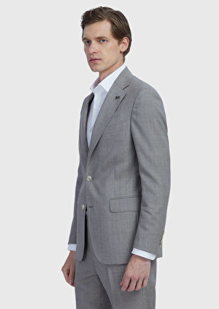 Vizon Kareli Zeroweight Slim Fit %100 Yün Takım Elbise