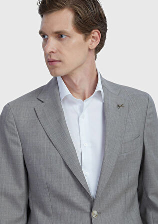 Vizon Kareli Zeroweight Slim Fit %100 Yün Takım Elbise