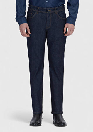 Lacivert Düz Slim Fit Denim Pamuk Karışımlı Pantolon