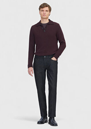 Siyah Düz Slim Fit Denim Pamuk Karışımlı Pantolon