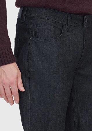 Siyah Düz Slim Fit Denim Pamuk Karışımlı Pantolon