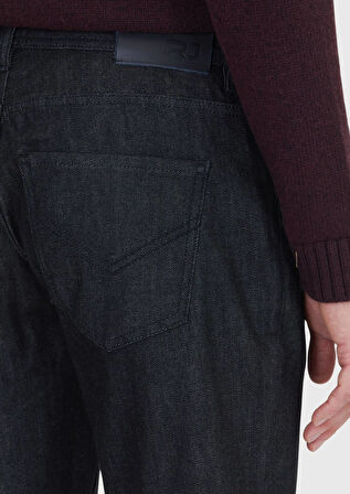 Siyah Düz Slim Fit Denim Pamuk Karışımlı Pantolon