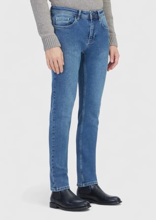 Mavi Düz Slim Fit Denim Pamuk Karışımlı Pantolon