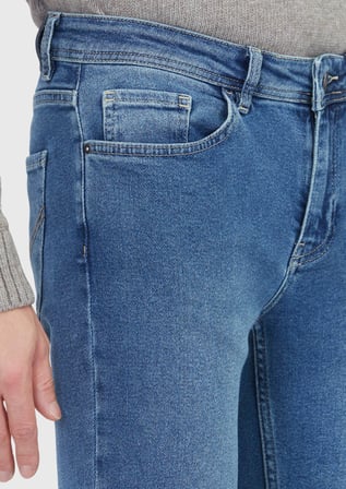 Mavi Düz Slim Fit Denim Pamuk Karışımlı Pantolon