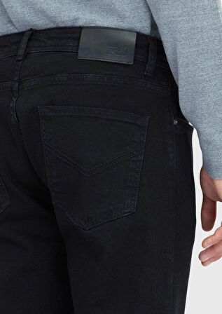 Siyah Düz Slim Fit Denim Pamuk Karışımlı Pantolon
