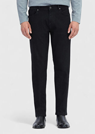 Siyah Düz Slim Fit Denim Pamuk Karışımlı Pantolon