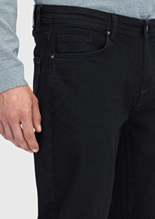 Siyah Düz Slim Fit Denim Pamuk Karışımlı Pantolon