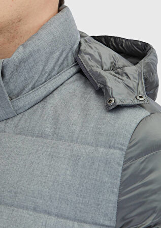 Gri Regular Fit Kapüşonlu Casual Dokuma Mont