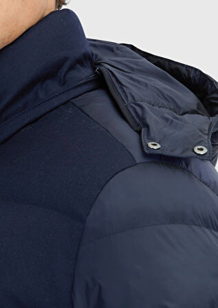 Lacivert Regular Fit Kapüşonlu Casual Dokuma Mont