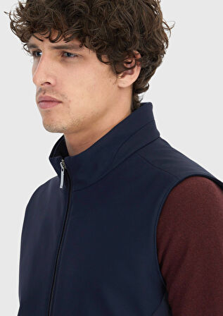 Lacivert Regular Fit Dik Yaka Casual Dokuma Spor Yelek