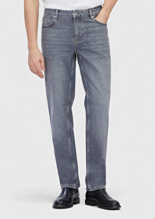 Gri Düz Regular Fit Denim %100 Pamuk Pantolon