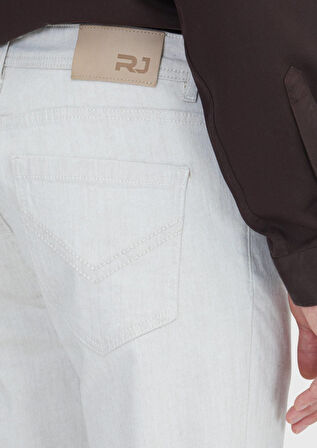 Ekru Düz Slim Fit Denim Pamuk Karışımlı Pantolon