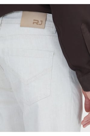 Ekru Düz Slim Fit Denim Pamuk Karışımlı Pantolon