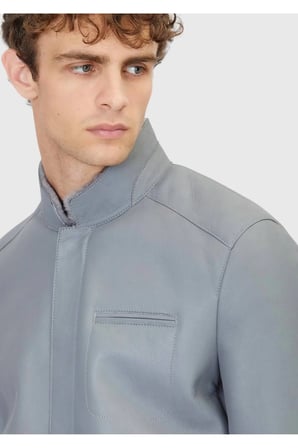Gri Regular Fit Dik Yaka Casual Koyun Kürkü Deri Mont