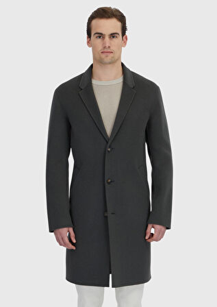 Haki Regular Fit Kelebek Yaka Klasik Dokuma Palto
