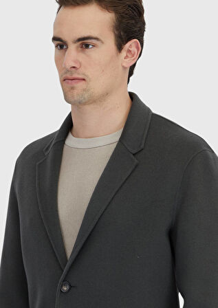 Haki Regular Fit Kelebek Yaka Klasik Dokuma Palto