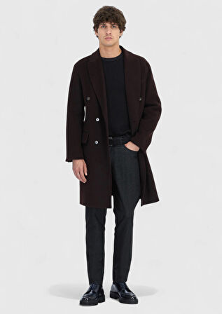 Mürdüm Regular Fit Kruvaze Yaka Klasik Dokuma Palto