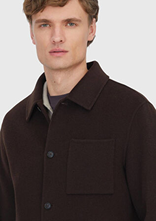 Kahverengi Regular Fit Dik Yaka Casual Örme Mont