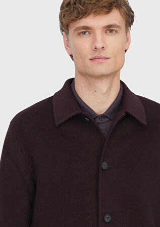 Mürdüm Düz Regular Fit Dokuma Yün Karışımlı Overshırt