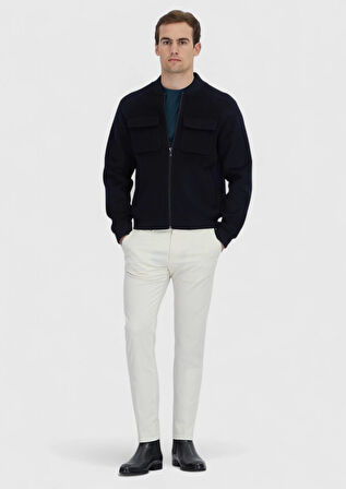 Lacivert Regular Fit Dik Yaka Casual Dokuma Mont