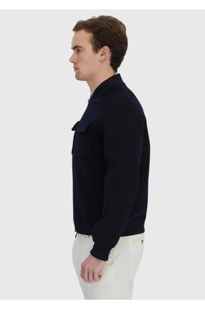Lacivert Regular Fit Dik Yaka Casual Dokuma Mont