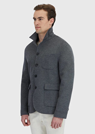 Antrasit Regular Fit Yün Karışımlı Spor Ceket