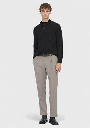 Siyah Yarım Balıkçı Yaka Düz Örgü Yün Karışımlı Triko Kazak