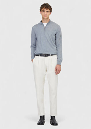 Açık Gri Yarım Balıkçı Yaka Düz Örgü Yün Karışımlı Triko Kazak