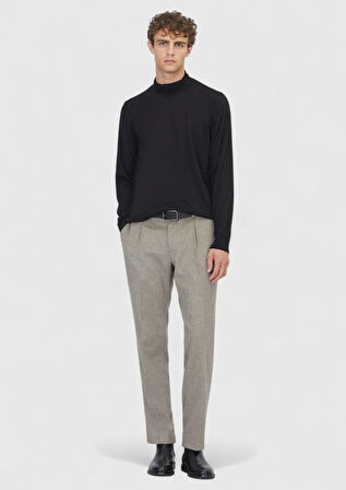 Siyah Tam Balıkçı Yaka Düz Örgü Yün Karışımlı Triko Kazak